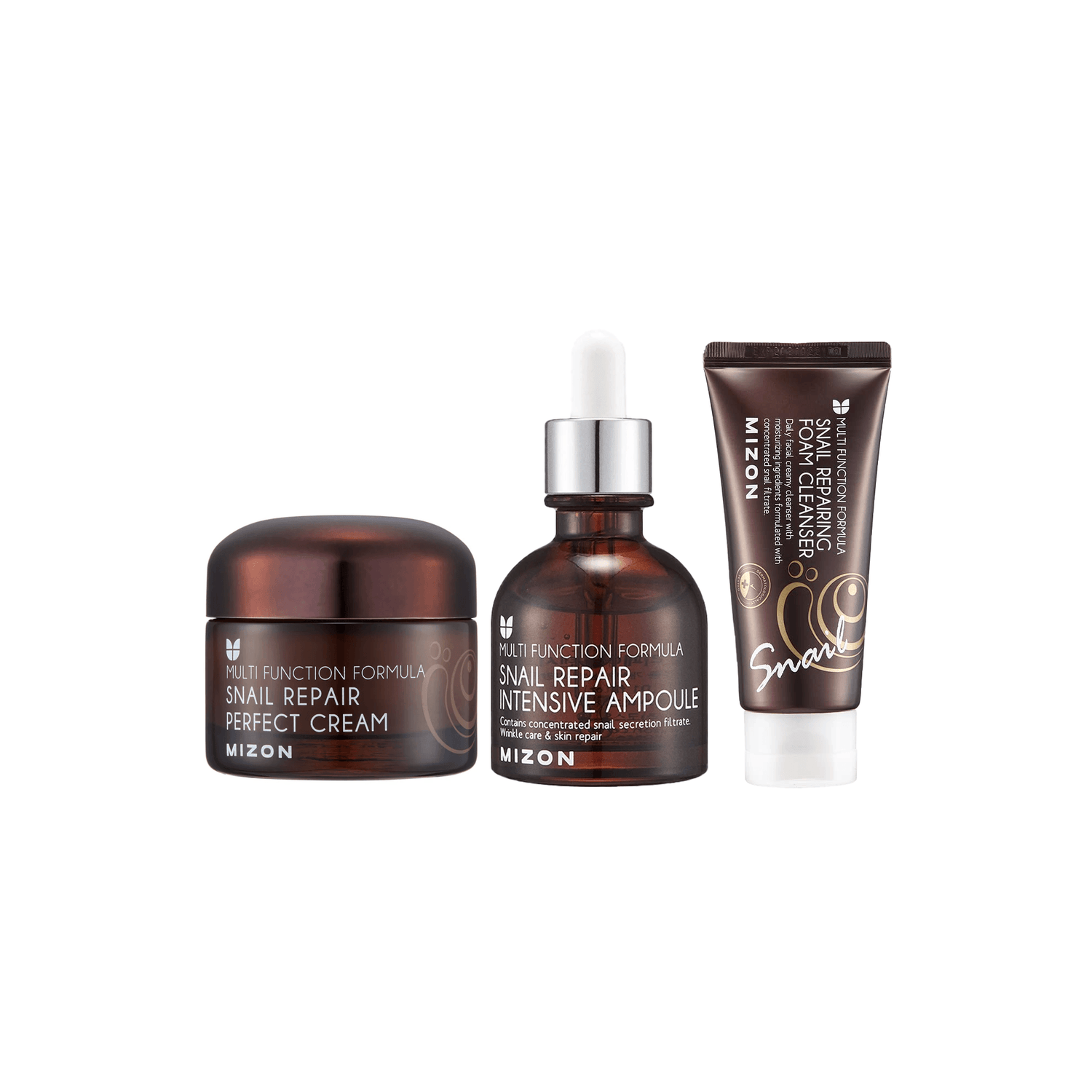 mizon snail repair perfect cream+mizon snail repair intensive ampoule+mizon snail repair foam cleanser